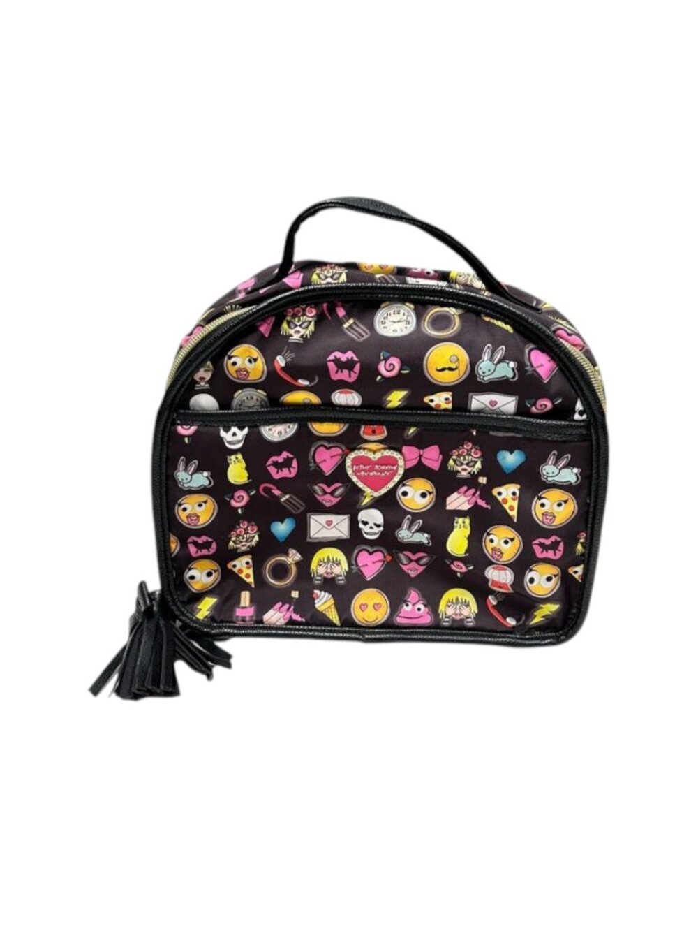 Betsey Johnson Emoji Purse Colorful‎ Black Handheld Bag Top Handle Bow Tassel